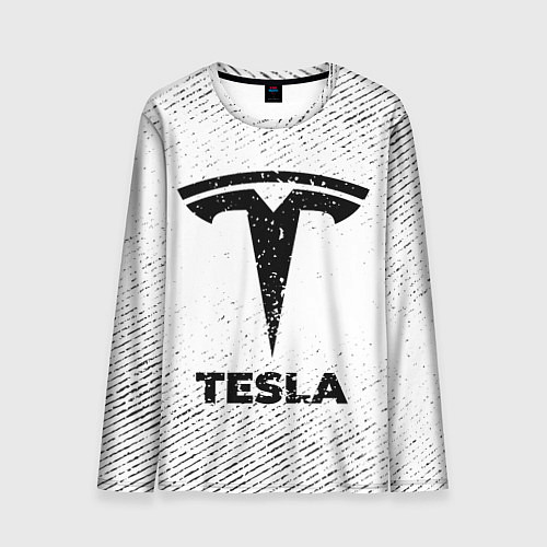 Мужской лонгслив Tesla с потертостями на светлом фоне / 3D-принт – фото 1