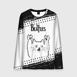 Мужской лонгслив The Beatles рок кот на светлом фоне