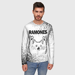Лонгслив мужской Ramones рок кот на светлом фоне, цвет: 3D-принт — фото 2