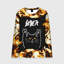 Лонгслив мужской Slayer рок кот и огонь, цвет: 3D-принт