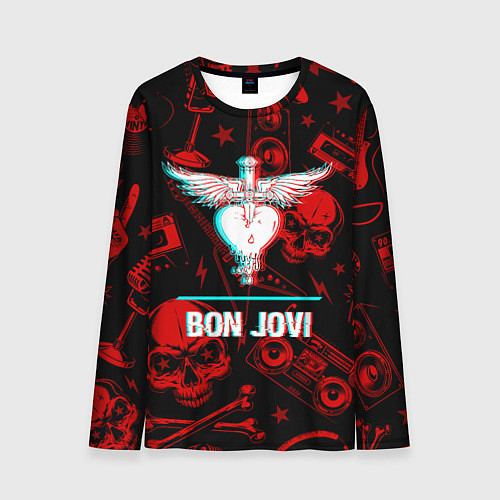 Мужской лонгслив Bon Jovi rock glitch / 3D-принт – фото 1