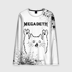 Мужской лонгслив Megadeth рок кот на светлом фоне