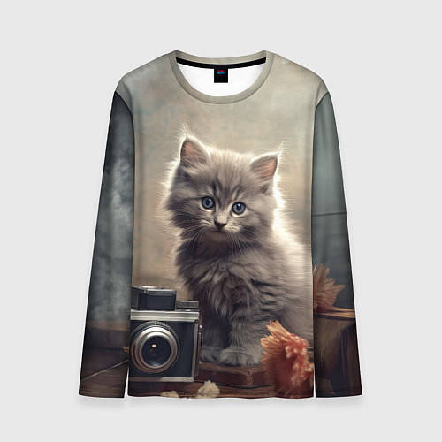 Мужской лонгслив Серый котенок, винтажное фото / 3D-принт – фото 1