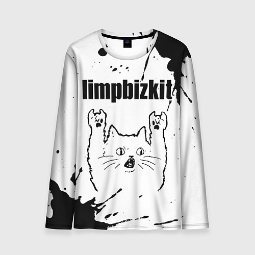 Мужской лонгслив Limp Bizkit рок кот на светлом фоне / 3D-принт – фото 1