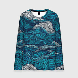Лонгслив мужской Синие волны абстракт, цвет: 3D-принт