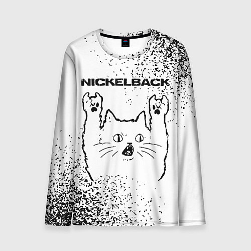 Мужской лонгслив Nickelback рок кот на светлом фоне / 3D-принт – фото 1