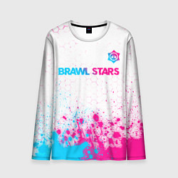Лонгслив мужской Brawl Stars neon gradient style: символ сверху, цвет: 3D-принт