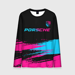 Мужской лонгслив Porsche - neon gradient: символ сверху