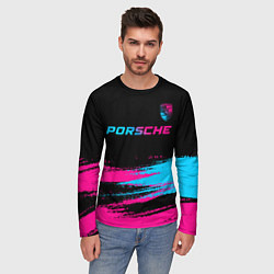 Лонгслив мужской Porsche - neon gradient: символ сверху, цвет: 3D-принт — фото 2