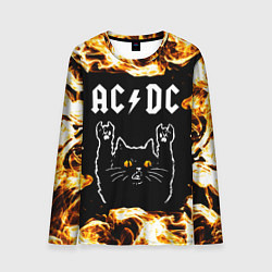 Лонгслив мужской AC DC рок кот и огонь, цвет: 3D-принт