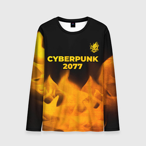 Мужской лонгслив Cyberpunk 2077 - gold gradient: символ сверху / 3D-принт – фото 1
