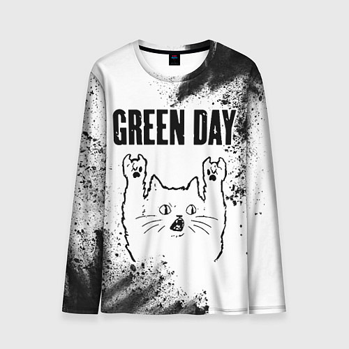 Мужской лонгслив Green Day рок кот на светлом фоне / 3D-принт – фото 1