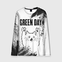 Мужской лонгслив Green Day рок кот на светлом фоне