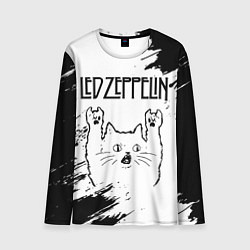 Мужской лонгслив Led Zeppelin рок кот на светлом фоне