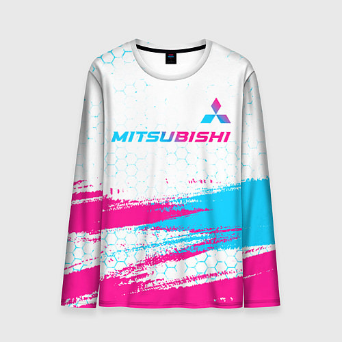 Мужской лонгслив Mitsubishi neon gradient style: символ сверху / 3D-принт – фото 1