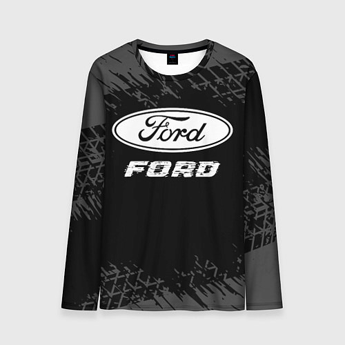 Мужской лонгслив Ford speed на темном фоне со следами шин / 3D-принт – фото 1