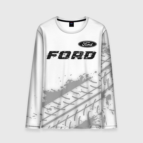 Мужской лонгслив Ford speed на светлом фоне со следами шин: символ / 3D-принт – фото 1