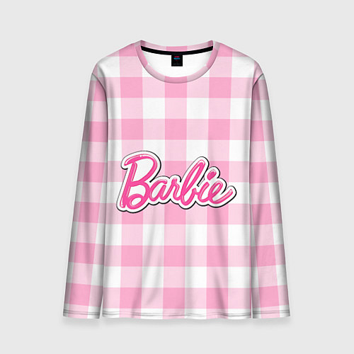 Мужской лонгслив Барби лого розовая клетка / 3D-принт – фото 1