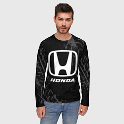 Лонгслив мужской Honda speed на темном фоне со следами шин, цвет: 3D-принт — фото 2