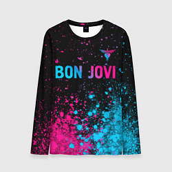 Мужской лонгслив Bon Jovi - neon gradient: символ сверху