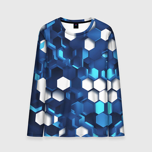 Мужской лонгслив Cyber hexagon Blue / 3D-принт – фото 1