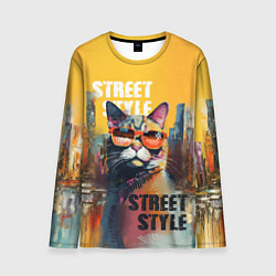 Лонгслив мужской Кот в городе - street style, цвет: 3D-принт