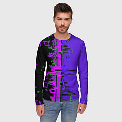 Лонгслив мужской Кибер-глитч фиолетовый, цвет: 3D-принт — фото 2