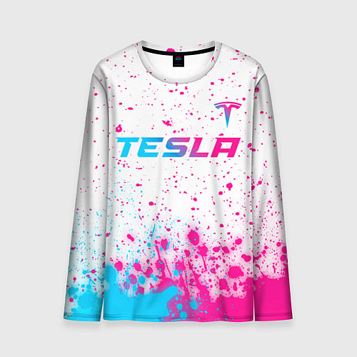 Мужской лонгслив Tesla neon gradient style: символ сверху / 3D-принт – фото 1