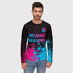 Лонгслив мужской Breaking Benjamin - neon gradient: символ сверху, цвет: 3D-принт — фото 2