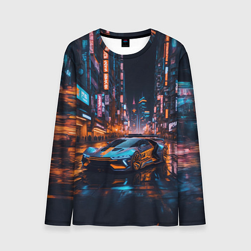 Мужской лонгслив Спорткар в оранжевых тенях / 3D-принт – фото 1