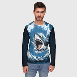 Лонгслив мужской Морда акулы в воде, цвет: 3D-принт — фото 2