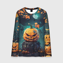 Лонгслив мужской Хэллоуинская тыква под луной, цвет: 3D-принт