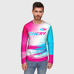 Лонгслив мужской Chery neon gradient style: символ сверху, цвет: 3D-принт — фото 2