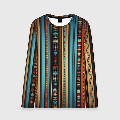 Мужской лонгслив Этнический паттерн в вертикальную полоску / 3D-принт – фото 1