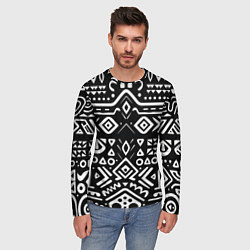 Лонгслив мужской Черно-белый абстрактный паттерн, цвет: 3D-принт — фото 2