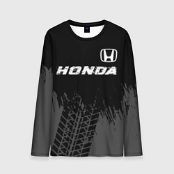 Мужской лонгслив Honda speed на темном фоне со следами шин посереди