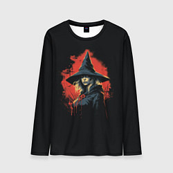 Лонгслив мужской Ведьма в шляпе кровавый фон, цвет: 3D-принт