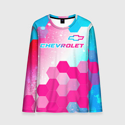 Мужской лонгслив Chevrolet neon gradient style посередине