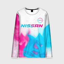 Лонгслив мужской Nissan neon gradient style посередине, цвет: 3D-принт