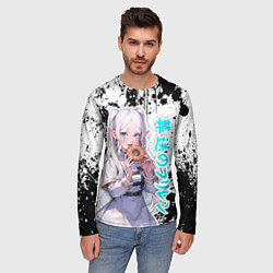 Лонгслив мужской Фрирен - поедает пончик, цвет: 3D-принт — фото 2