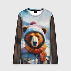 Лонгслив мужской Бурый медведь в зимней одежде, цвет: 3D-принт