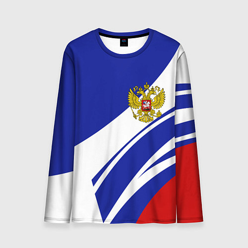 Мужской лонгслив Герб России на абстрактных полосах / 3D-принт – фото 1