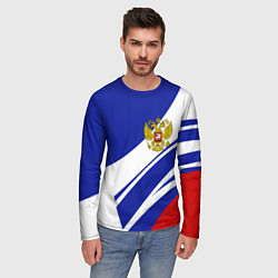 Лонгслив мужской Герб России на абстрактных полосах, цвет: 3D-принт — фото 2