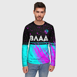 Лонгслив мужской Влад и неоновый герб России посередине, цвет: 3D-принт — фото 2