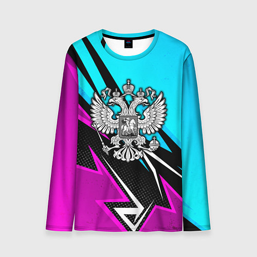Мужской лонгслив Герб рф - неоновый / 3D-принт – фото 1