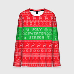 Лонгслив мужской Ужасный новогодний свитер, цвет: 3D-принт