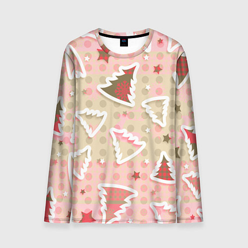 Мужской лонгслив Розовые узоры ёлки / 3D-принт – фото 1