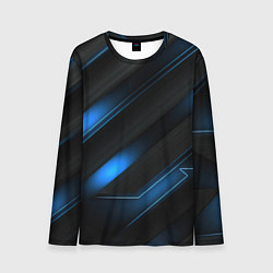 Лонгслив мужской Синий неоновый яркий свет на черном абстрактном фо, цвет: 3D-принт