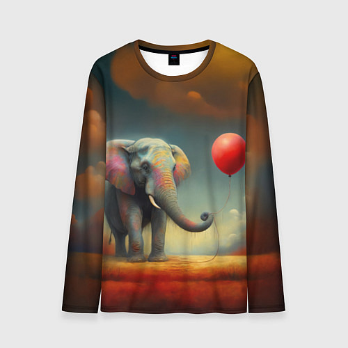 Мужской лонгслив Грустный слон и красный шарик / 3D-принт – фото 1