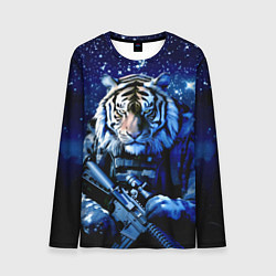 Лонгслив мужской Тигр солдат снег и звезды, цвет: 3D-принт